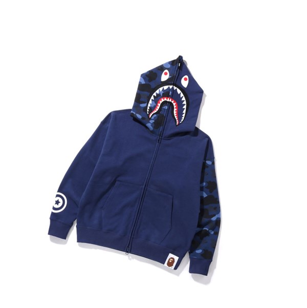 A BATHING APE Bape Color Camo Giant Shark Loose Fit Full Zip Throughs Hoodie Herren Blau | 84150CNOM