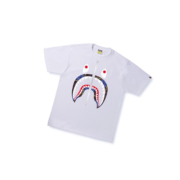 A BATHING APE Bape Logo Check Shark Tee Kurzes Sleeve T-shirts Herren Weiß | 30742WURM