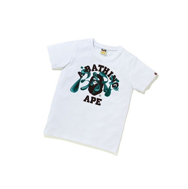 A BATHING APE Bape Marble Camo Liquid College Tee Kurzes Sleeve T-shirts Damen Weiß | 98402NGRA
