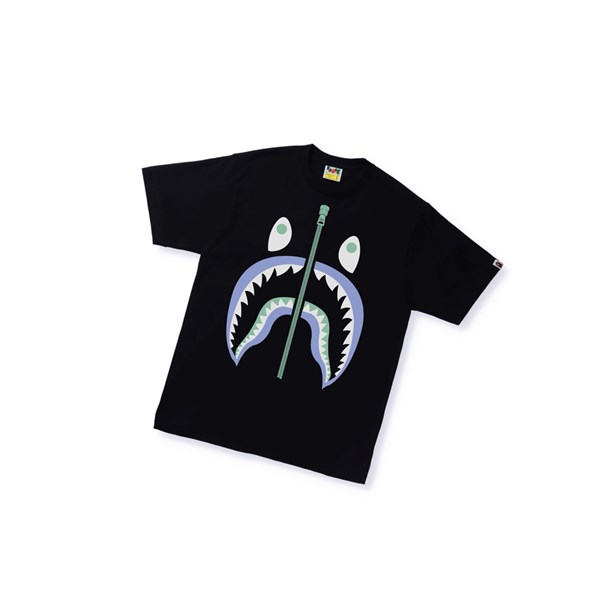 A BATHING APE Bape Text Code Camo Shark Tee Kurzes Sleeve T-shirts Herren Schwarz | 30951QPUK